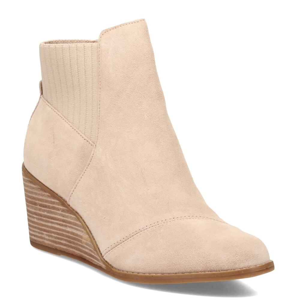 TOMS Women's Sadie Ankle Wedge Suede Booties Sand Suede Size 11
